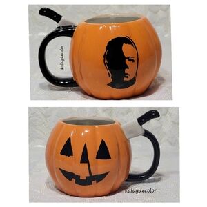 Halloween Michael Myers Silhouette Pumpkin Horror Mug Knife Handle Coffee Cup